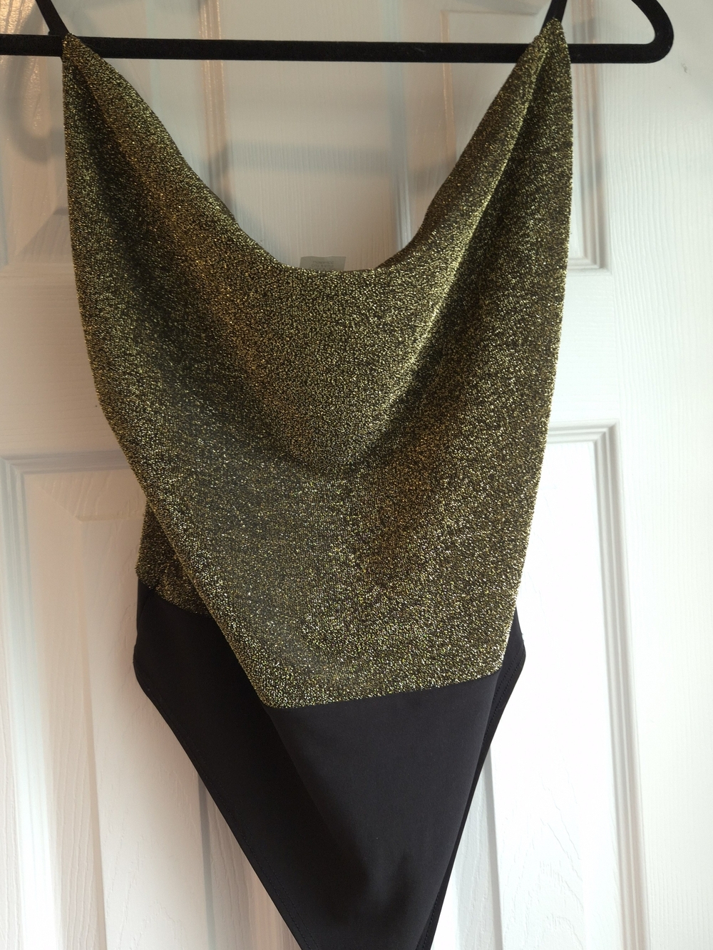 Windsor Store Black and Gold Shimmer Cowl neck Bodysuit